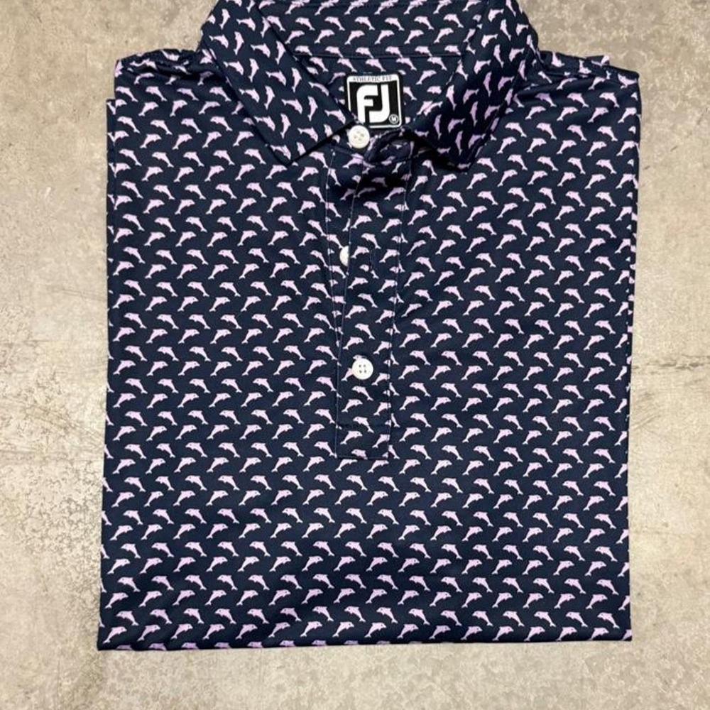 Footjoy Men's Performance Golf Polo Athletic Fit w Dolphins Print  Sz Medium